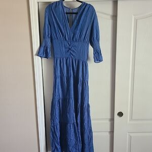 Blue V-Neck Tiered Maxi Dress